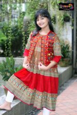 Rangmaya cotton kurti with koti for baby girls- BKGT-3024 { Jolpay +Lal koti } - Image 3