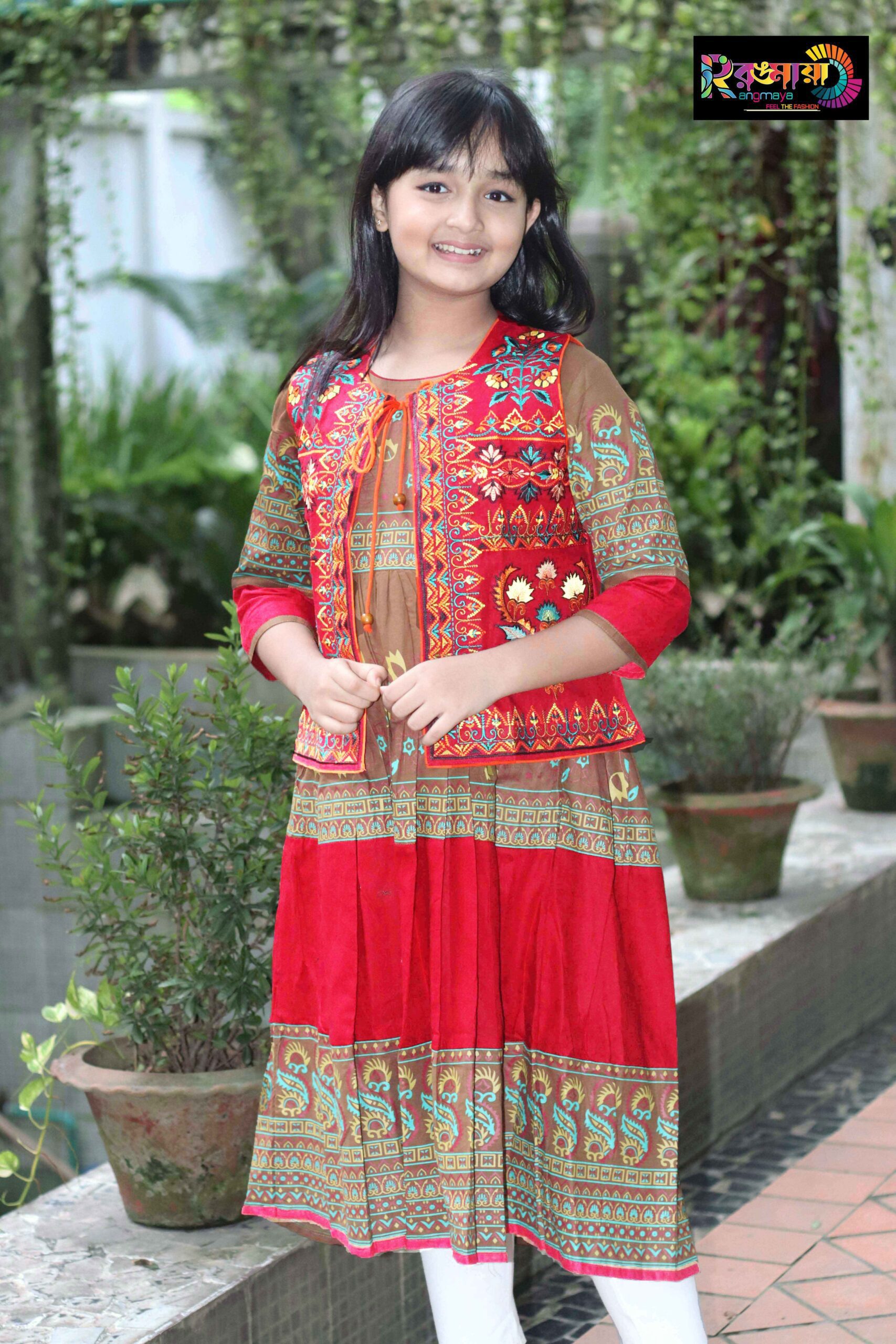 IMG_0563 lal Rangmaya cotton kurti with koti for baby girls- BKGT-3024 { Jolpay +Lal koti } - Image 1