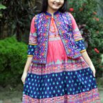 Rangmaya cotton kurti with koti for baby girls- BKGT-3026 { Misti Body + Blue koti 🎈 }