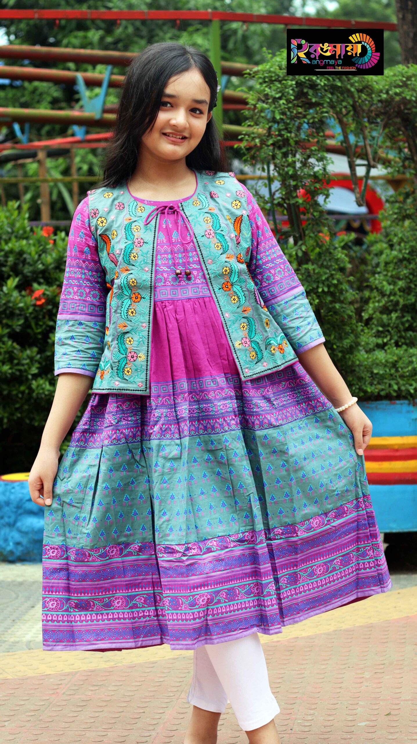 IMG_0685 Rangmaya cotton kurti with koti for baby girls- BKGT-3046 - Image 1