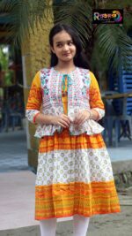 Rangmaya cotton kurti with koti for baby girls- BKGT-3041 - Image 2