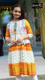 Rangmaya cotton kurti with koti for baby girls- BKGT-3041 - Image 5