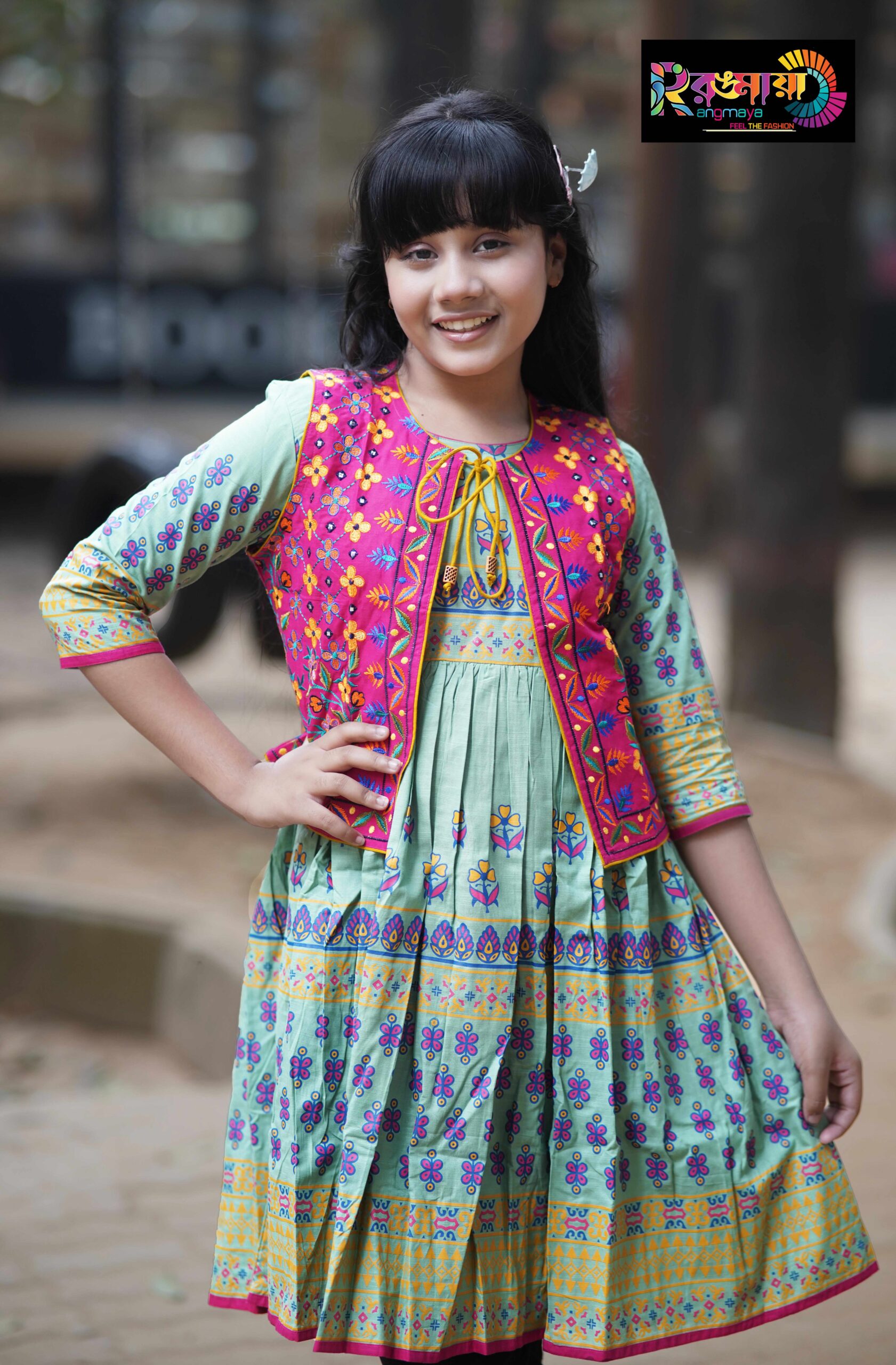 DSC03862 Rangmaya cotton kurti with koti for baby girls- BKGT-3006 - Image 1