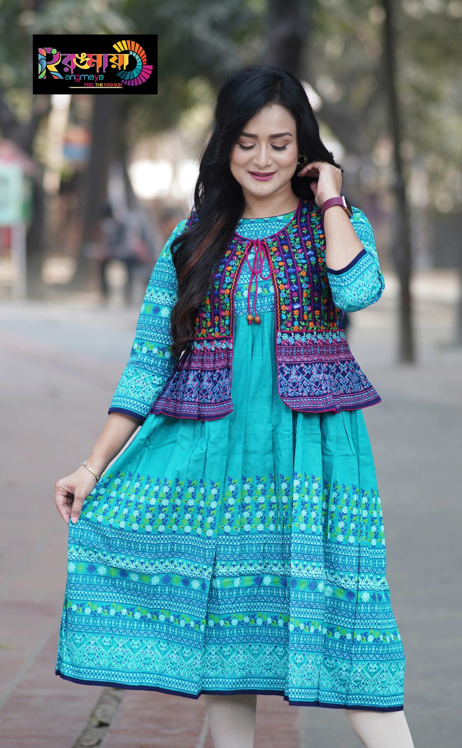DSC03887 Rangmaya cotton kurti with koti for women- KGT-5011 - Image 1