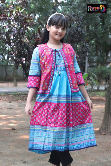 Rangmaya cotton kurti with koti for baby girls- BKGT-3020