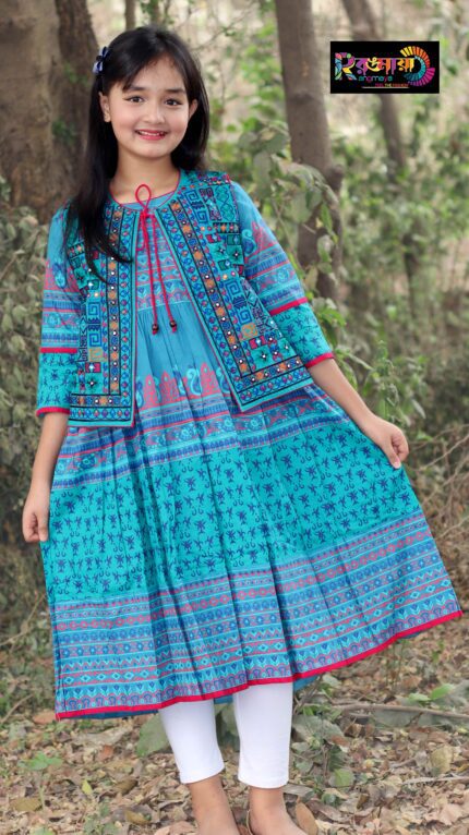 Rangmaya cotton kurti with koti for baby girls- BKGT-3037